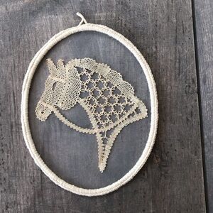 Vintage Belgium Window Lace Horse Design Oval